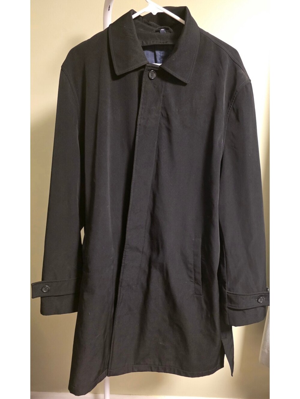 Hart Schaffner Marx Smart Coat Black Water-Resistant Wool Blend Overcoat Sz 42L